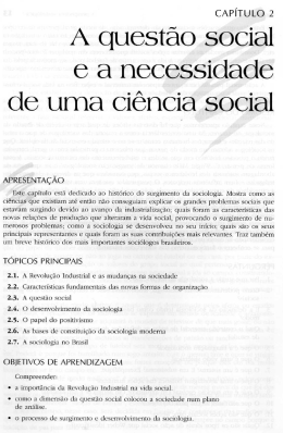 A quest&atilde;o social e a necessidade de uma ci&ecirc;ncia social