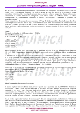 Exerc&iacute;cios sobre Concentra&Ccedil;&otilde;es das solu&Ccedil;&otilde;es