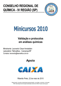 Valida&ccedil;&atilde;o e protocolos em an&aacute;lises qu&iacute;micas