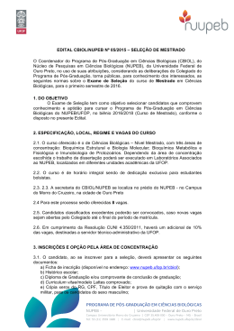 EDITAL CBIOL/NUPEB N&ordm; 05/2015 &ndash; SELE&Ccedil;&Atilde;O DE