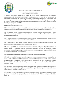 TESTE SELETIVO EDITAL Nº 001 DE 2013 ABERTURA DE