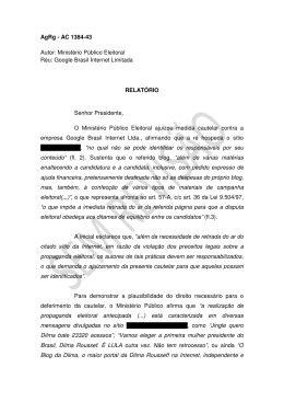 AgRg - AC 1384-43 Autor: Minist&eacute;rio P&uacute;blico Eleitoral