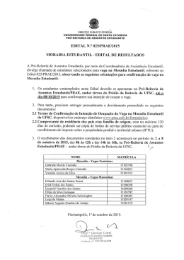 Resultado Edital 025 PRAE 2015 – Moradia Estudantil