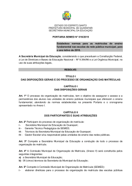 PORTARIA SEMED N&deg; 016/2015 Estabelece normas para as
