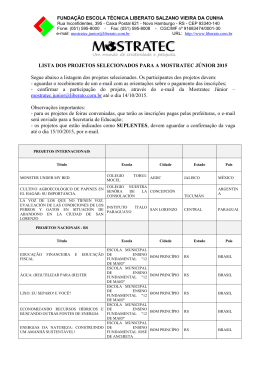 lista dos projetos selecionados para a mostratec j&uacute;nior 2015