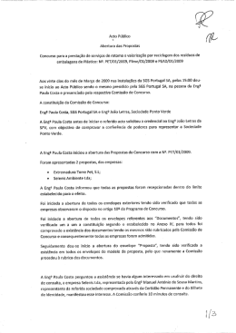 Acto P&uacute;blico Abertura das Propostas Concurso para a presta&ccedil;&atilde;o de