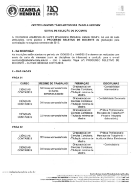 Edital de seleção - Instituto Metodista Izabela Hendrix