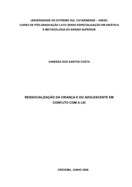 ressocializa&ccedil;&atilde;o da crian&ccedil;a e do adolescente em conflito com a lei