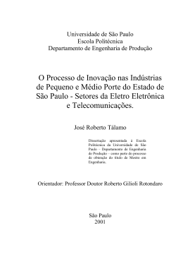 O Processo de Inova&ccedil;&atilde;o nas Ind&uacute;strias de Pequeno e M&eacute;dio Porte
