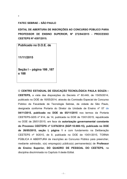 Publicado no D.O.E. de 11/11/2015 Seção I – página 186 ,187 e 188