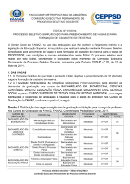 Edital &ndash; Famaz &ndash; PROCESSO SELETIVO DOCENTE