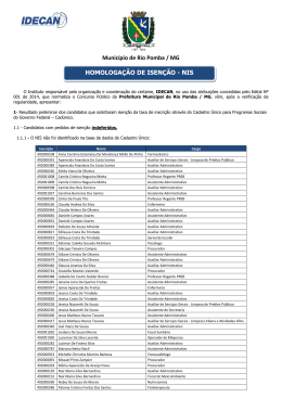 HOMOLOGA&Ccedil;&Atilde;O DE ISEN&Ccedil;&Atilde;O - NIS Munic&iacute;pio de Rio