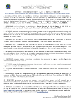 Edital de Convoca&ccedil;&atilde;o CCS n&deg; 18/2014 - Centro de Sele&ccedil;&atilde;o