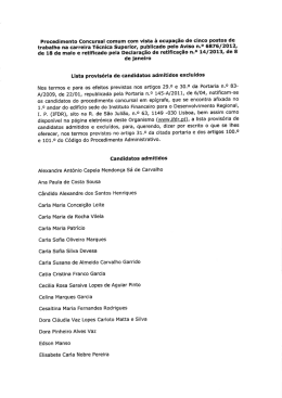 Lista Provisória de Candidatos Admitidos e Excluídos