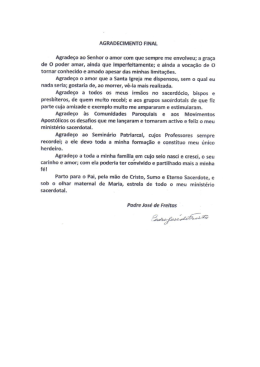 AGRADECIMENTO FINAL Agrade&ccedil;o ao Senhor o amor com que