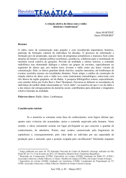 Ano VIII, n. 03 &ndash; Mar&ccedil;o/2012 A rela&ccedil;&atilde;o afetiva do idoso com o r&aacute;dio