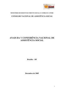 Anais da V Confer&ecirc;ncia - MINIST&Eacute;RIO DO Desenvolvimento Social