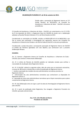 Aprova o Regimento Interno do CAU/GO, e d&aacute; outras provid&ecirc;ncias