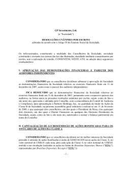 - 1 - GP Investments, Ltd. (a &ldquo;Sociedade&rdquo;) RESOLU&Ccedil;&Otilde;ES