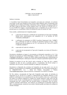 JBS S.A. CNPJ/MF n&deg; 02.916.265/0001