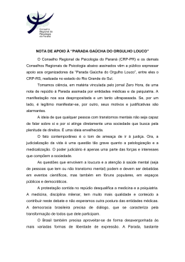 NOTA DE APOIO &Agrave; &ldquo;PARADA GA&Uacute;CHA DO ORGULHO LOUCO&rdquo; O
