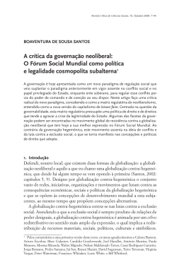 A cr&iacute;tica da governa&ccedil;&atilde;o neoliberal