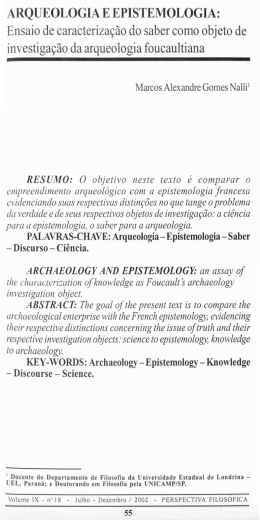 ARQUEOLOGIA E EPISTEMOLOGIA: Ensaio de caracteriza9ao do