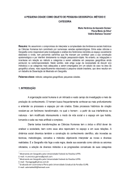 A PEQUENA CIDADE COMO OBJETO DE PESQUISA GEOGR&Aacute;FICA