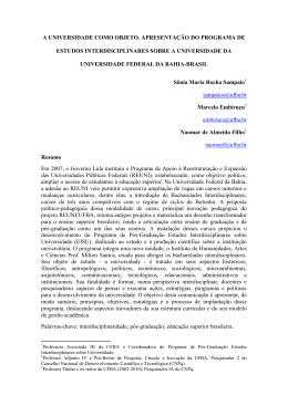 A UNIVERSIDADE COMO OBJETO. APRESENTA&Ccedil;&Atilde;O DO PROGRAMA DE ESTUDOS