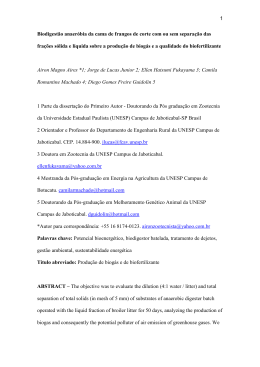 1 Biodigest&atilde;o anaer&oacute;bia da cama de frangos de corte com ou sem