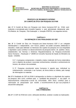 PROPOSTA DE REGIMENTO INTERNO DO COMIT&Ecirc; DE &Eacute;TICA EM