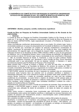 a experi&ecirc;ncia do comit&ecirc; de &eacute;tica em pesquisa da pontif&iacute;cia