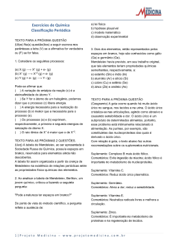 Exerc&iacute;cios de Qu&iacute;mica Classifica&ccedil;&atilde;o Peri&oacute;dica