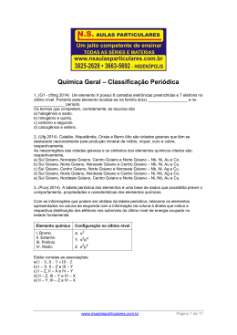 Qu&iacute;mica Geral &ndash; Classifica&ccedil;&atilde;o Peri&oacute;dica