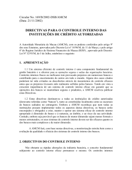 directivas para o controle interno das institui&ccedil;&otilde;es de cr&eacute;dito