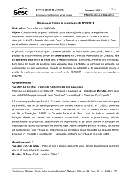 Resposta ao Pedido de Esclarecimento N&ordm; 01/2014 N&ordm; do edital
