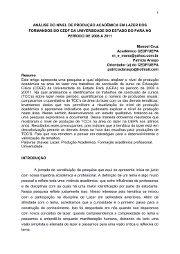 an&aacute;lise do n&iacute;vel de produ&ccedil;&atilde;o acad&ecirc;mica em lazer dos