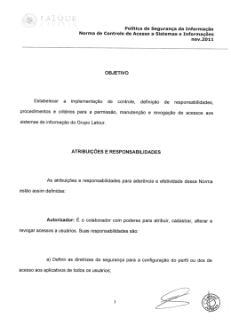 Política de Segurança da Informação Norma de Controle de Acesso