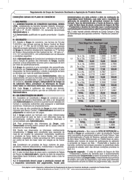 CONDIÇÕES GERAIS DO PLANO DE CONSÓRCIO I – DAS