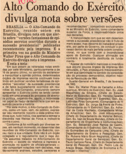 Alto comando do Ex&eacute;rcito divulga nota sobre vers&otilde;es