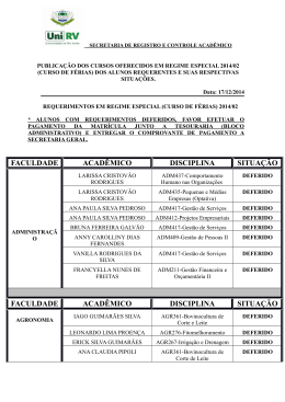FACULDADE ACAD&Ecirc;MICO DISCIPLINA SITUA&Ccedil;&Atilde;O FACULDADE