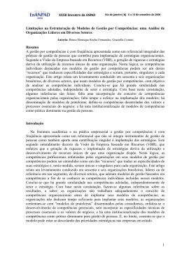1 Limita&ccedil;&otilde;es na Estrutura&ccedil;&atilde;o de Modelos de Gest&atilde;o por