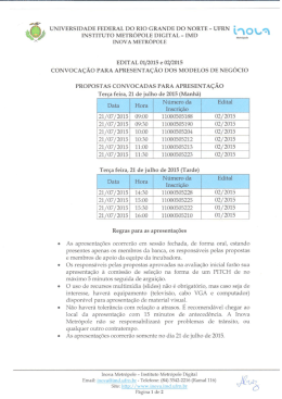 Convoca&ccedil;&atilde;o para apresenta&ccedil;&atilde;o dos modelos de