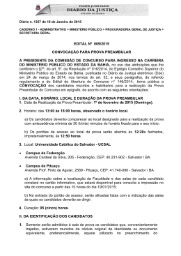 EDITAL Nº 009/2015 CONVOCAÇÃO PARA PROVA PREAMBULAR