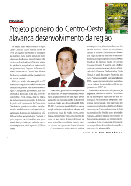 Projeto Pioneiro do Centro-Oeste Alavanca desenvolvimento da