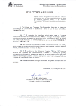 Edital 04-2014 PRPPGEAC - Resultado PIBIC e PIBITI