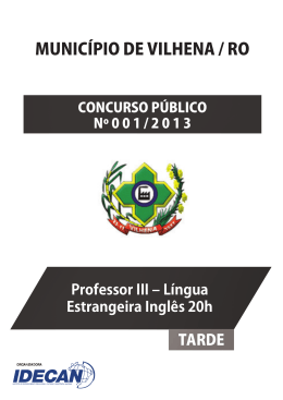 PROFESSOR III - L&Iacute;NGUA ESTRANGEIRA INGL&Ecirc;S 20 H