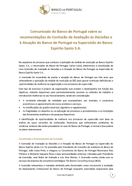 Comunicado do Banco de Portugal sobre as recomendações da