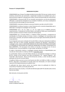 Processo nº: Licitação 02/2013 DESPACHO Nº 01/2014 - BH-TEC
