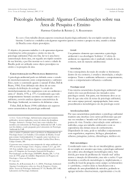 Psicologia Ambiental: Algumas Considera&ccedil;&otilde;es sobre sua &Aacute;rea
